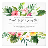 Tropical Palm Banana Leaves Floral Wedding Invitation