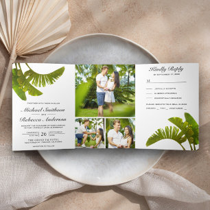 Tropical Palm Banana Leaves Foliage 3 in 1 Wedding Tri-Fold Invitation