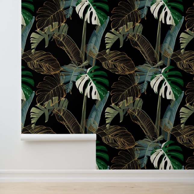 Tropical palm, banana, plant, golden leaves. wallpaper  (Application)
