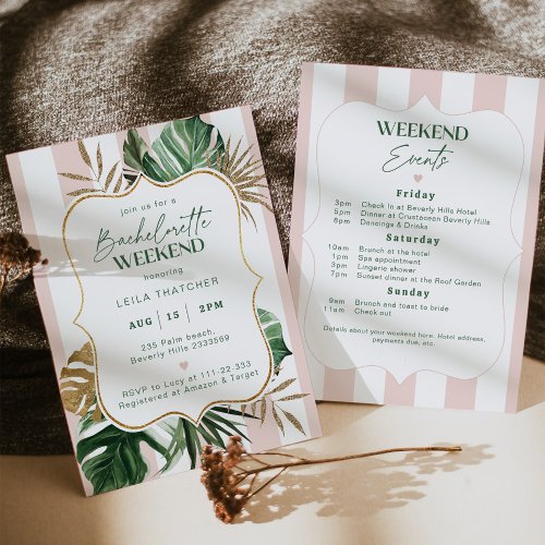 Tropical palm beach Bachelorette weekend itinerary Invitation