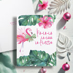 Tropical Palm Beach Christmas Cards<br><div class="desc">Celebrate a Palm Beach Christmas in style with these cute xmas cards that bring tropical flair and festive fun to your holiday greetings! These pink Christmas cards feature a whimsical watercolor pink flamingo wearing a green holiday bow, surrounded by lush monstera leaves and vibrant pink florals. The playful phrase “Fa-la-la-la-laaa-la-Florida”...</div>