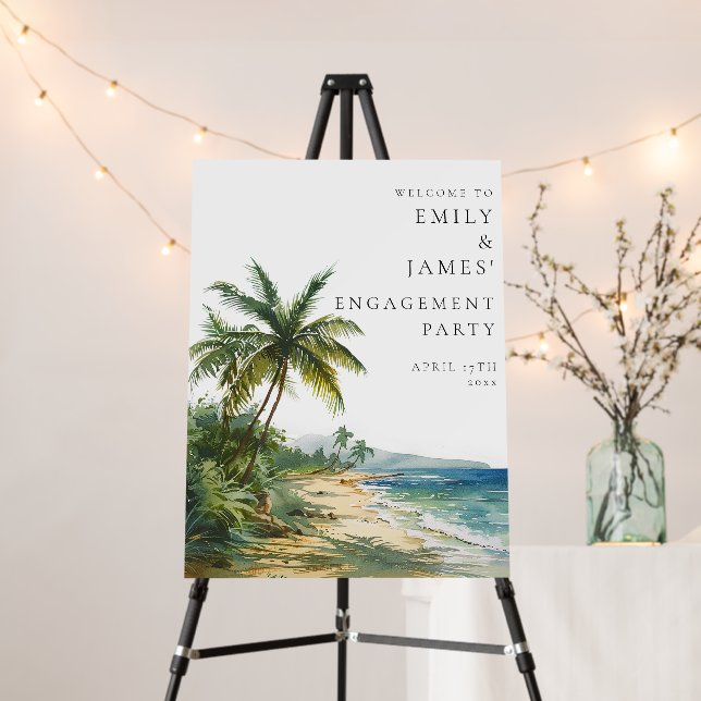 Tropical Palm Beach Engagement Party Welcome Sign (In Situ (Stand))
