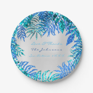 Tropical Palm Beach Ocean Blue Ocean Pink Turqoise Paper Plates