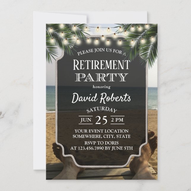 Tropical Palm Beach Retirement Party Invitation (Front)