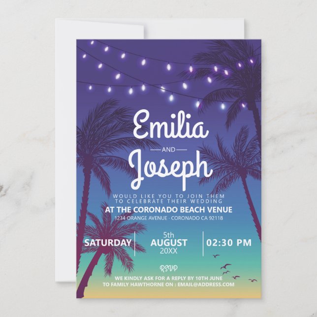 Tropical Palm Beach Retro Wedding Invitation (Front)