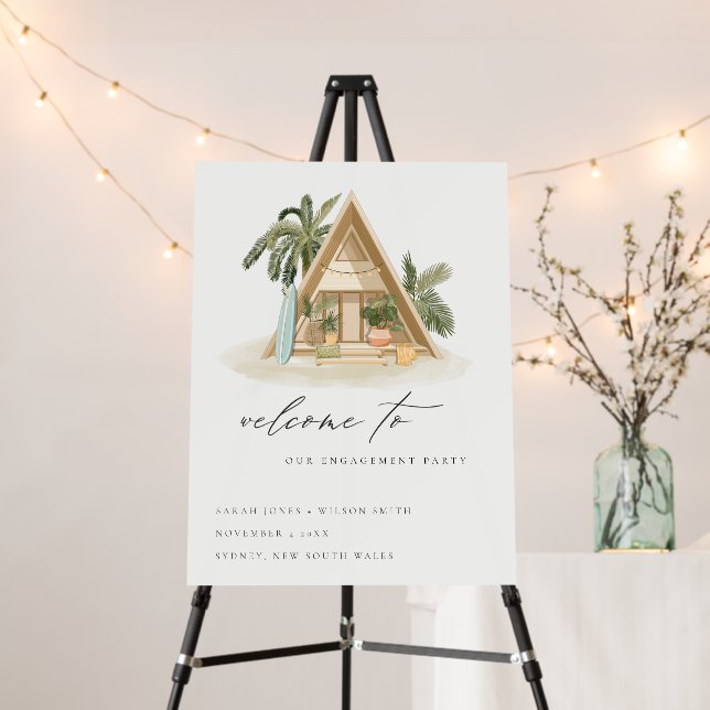 Tropical Palm Beach Shack Engagement Welcome Foam Board (In Situ (Stand))