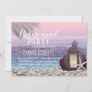 Tropical Palm Beach Starfish Lantern Retirement Invitation