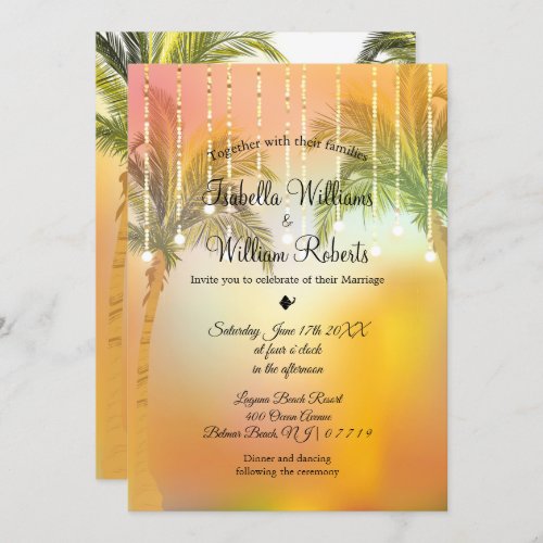 Tropical Palm Beach String Lights Wedding Invitation