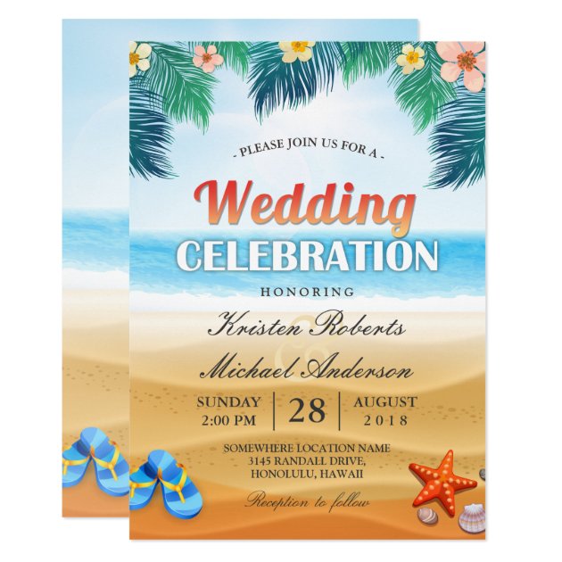 Tropical Palm Beach Summer Wedding Celebration Invitation