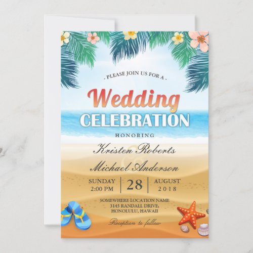 Tropical Palm Beach Summer Wedding Celebration Card