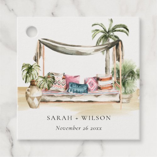 Tropical Palm Beach Watercolor Cabana Wedding Favor Tags