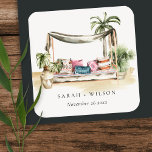 Tropical Palm Beach Watercolor Cabana Wedding Square Sticker<br><div class="desc">For any further customisation or any other matching items,  please feel free to contact me at yellowfebstudio@gmail.com</div>