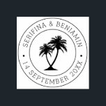 Tropical Palm Beach Wedding Custom Passport Stamp<br><div class="desc">Tropical Beach Wedding Round Rubber Stamp with 2 Palm Trees and the Couple's Name and Date in a Circle, available in several sizes and great for DIY projects for an island destination wedding. Looks great as an addition to passport or boarding pass invitation envelopes because it also works as a...</div>