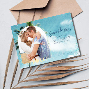 Tropical Palm Beach Wedding Photo Save The Date