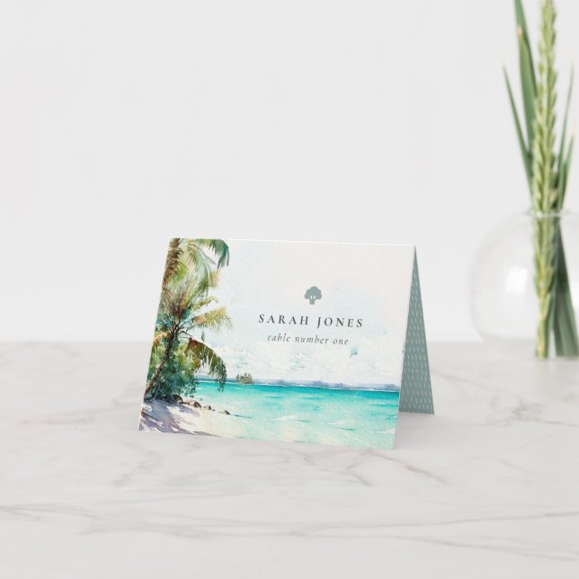 Tropical Palm Beach Wedding Place Card Broccoli  (Front)