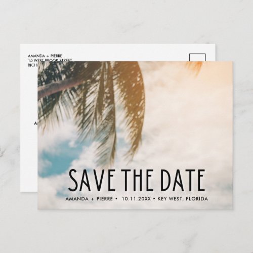 Tropical Palm Beach Wedding Save the Date Announcement Postcard