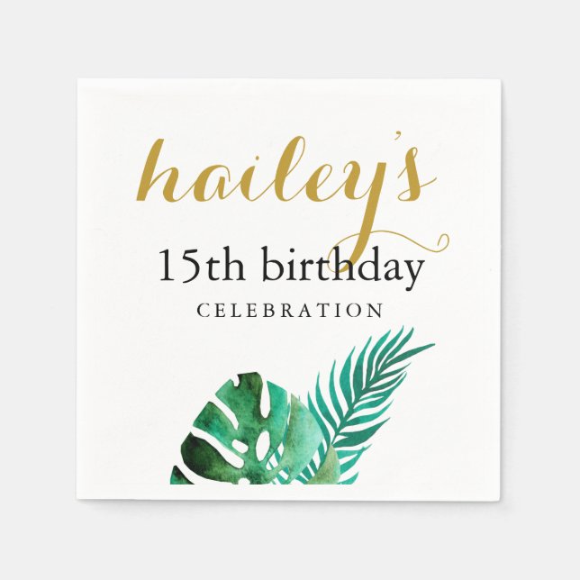 Tropical Palm Birthday Celebration with Name Napkins (Front)