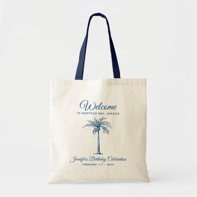 Tropical Palm Birthday Party Personalized Welcome Tote Bag (Front)