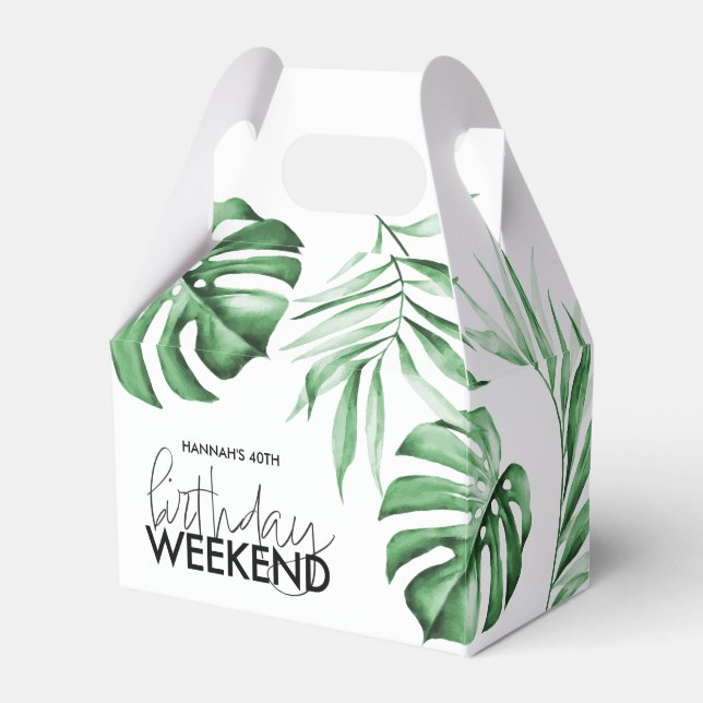 Tropical Palm Birthday Weekend Favor Box (Front Side)