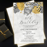 Tropical Palm Black White Gold 80th Birthday Invitation<br><div class="desc">Elegant and chic tropical palm bridal shower invitation features a top arrangement of black line drawn palm leaves and gold textured foliage. The birthday heading is written in a modern and open script. A soft and romantic gray watercolor wash pulls the design together on the front and back. Very easy...</div>