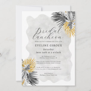 Tropical Palm Black White Gold Bridal Luncheon Invitation