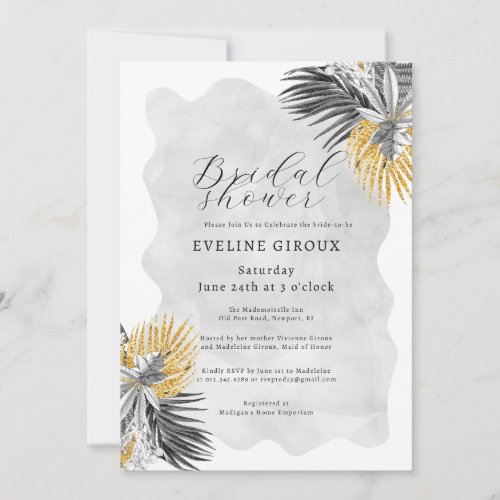 Tropical Palm Black White Gold Bridal Shower Invitation