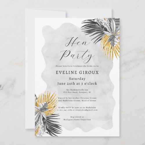 Tropical Palm Black White Gold Hen Party Invitation