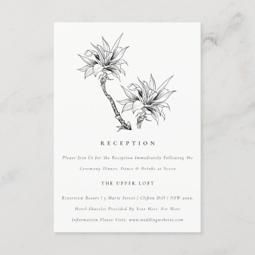 Tropical Palm Black White Sketch Wedding Reception Enclosure Card