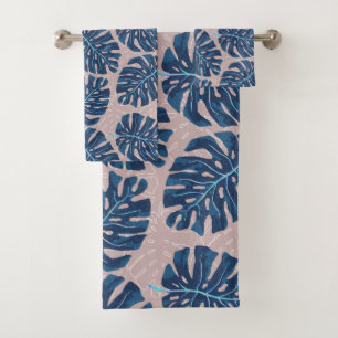 Tropical Palm Blue Grey Bath Towel Set