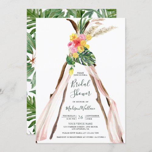 Tropical Palm Boho Triangle Arch Bridal Shower Invitation