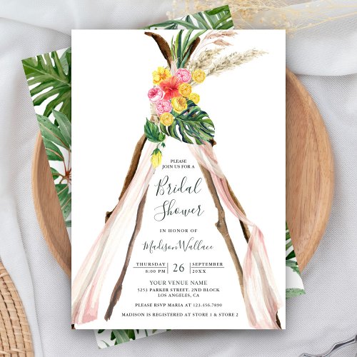 Tropical Palm Boho Triangle Arch Bridal Shower Invitation