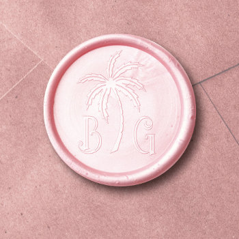 Tropical Palm Bride Groom Initials  Wax Seal Sticker by amoredesign at Zazzle