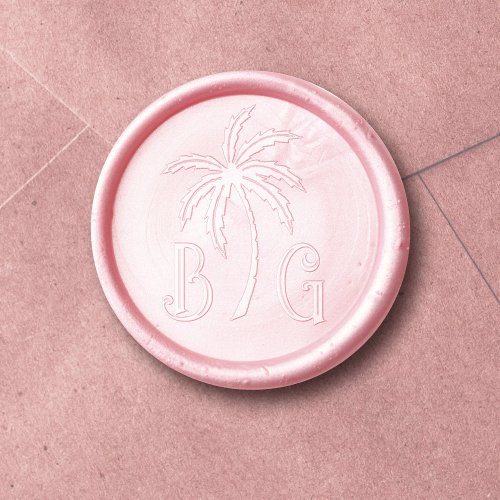 tropical palm bride groom initials  wax seal sticker