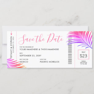 Tropical Palm Bright Boarding Pass Save Date Card