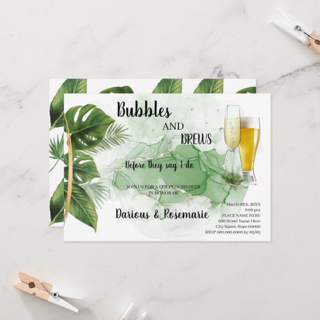 Tropical Palm  Bubble & Brews Couples Shower Invit Invitation (Front/Back In Situ)