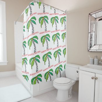 Tropical Palm Christmas Tree Shower Curtain by christmasgiftshop at Zazzle