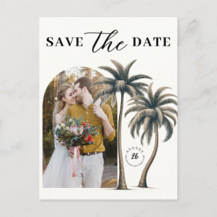 Tropical Palm Coastal Wedding Photo Save the Date Announcement Postcard
