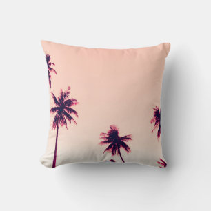 Tropical palm coconut trees on sunset sky nature b throw pillow