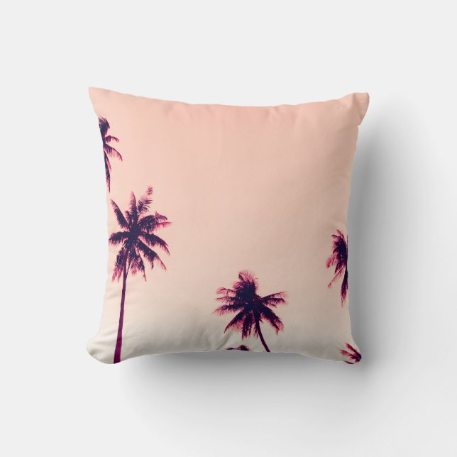 Tropical palm coconut trees on sunset sky nature b throw pillow (Front)