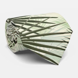 Tropical palm dark green leaves neck tie