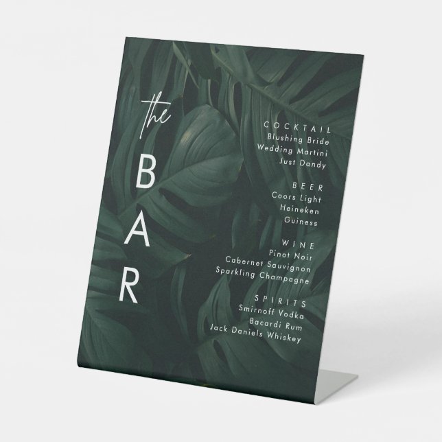 Tropical Palm Destination Wedding Bar Pedestal Sign (Front)