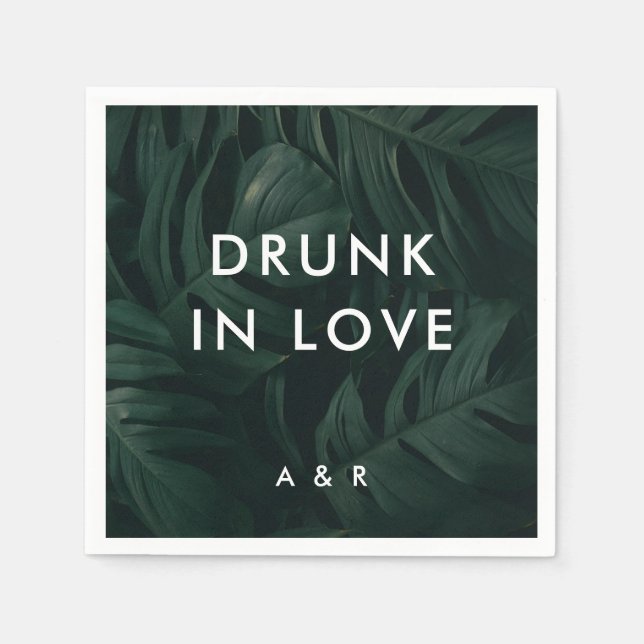 Tropical Palm Destination Wedding Drunk In Love Napkins (Front)