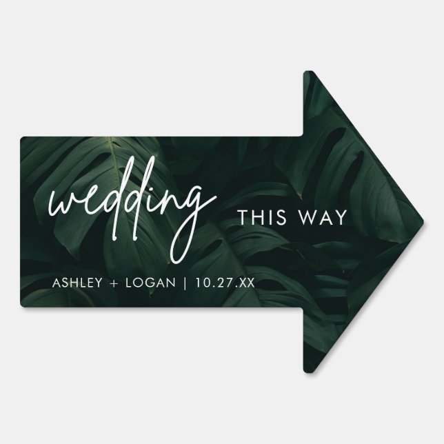 Tropical Palm Destination Wedding This Way Sign (Back)