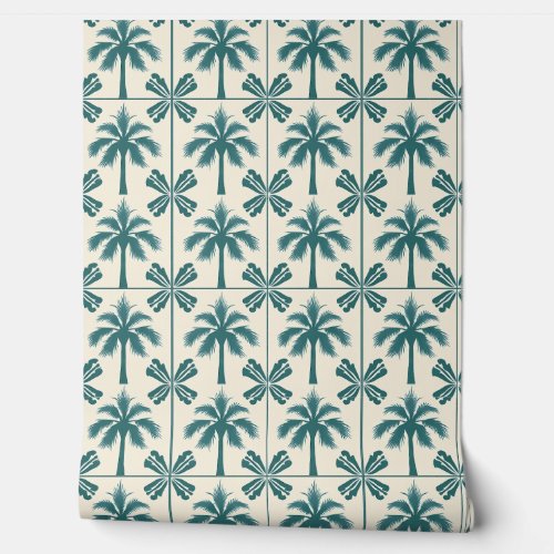 Tropical Palm Escape Petite Green, Beige - Coastal Wallpaper