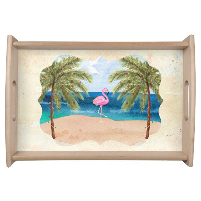 Tropical Palm Flamingo Beach Serving Tray (Front)