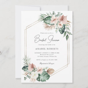 Tropical Palm Floral Blush Geometric Bridal Shower Invitation