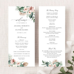 Tropical Palm Floral Blush Greenery Wedding Program