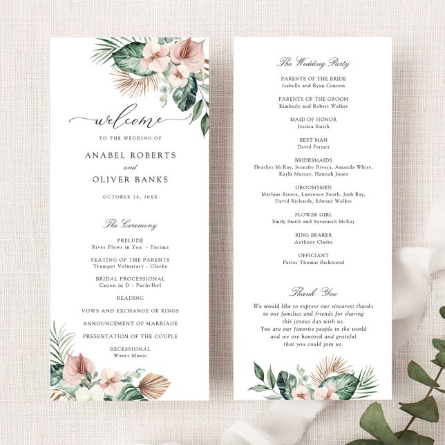 Tropical Palm Floral Blush Greenery Wedding Program (Creator Uploaded)
