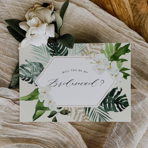 tropical palm floral bridesmaid proposal card