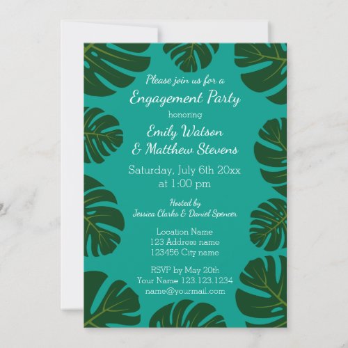 Tropical palm floral engagement party invitations